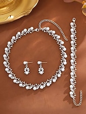 abordables Boda ACC-Conjunto de joyas de aleación de perlas de imitación para mujer: conjunto de 3 piezas de collar, pulsera y aretes, perfecto para bodas y ocasiones especiales.