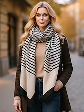 economico Sciarpe da donna-sciarpa a righe in cotone e lino da donna: materiale morbido e leggero, disponibile in più colori, perfetta per outfit casual e invernali