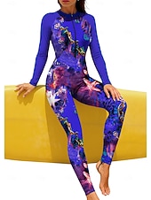 baratos Rash Guards de Uma Peça-Mulheres Normal Anti Atrito Proteção solar de corpo inteiro Roupa de banho Leopardo oceano Com sutiã embutido Zíper Frontal Proteção Solar UV Cobertura Total UPF50+ Manga Longa Corpo Inteiro Roupa de