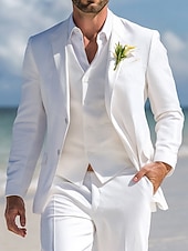 ieftine Costume de nuntă-A bărbaților Smoking Costume Nunta pe plaja Nuntă de primăvară Alb Primavara vara Costum Rever Clasic Casual Oficial Mată Fit standard Set 3 piese Un singur rând, un nasture