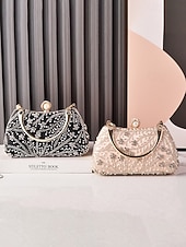 Χαμηλού Κόστους Γάμος ACC-Γυναικεία τσάντα clutch από πολυεστέρα με διακοσμητικά από πούλιες και χάντρες, λουράκι ώμου με αλυσίδα, μεγάλη χωρητικότητα, πολλά χρώματα – ιδανική για γάμους και βραδινά πάρτι