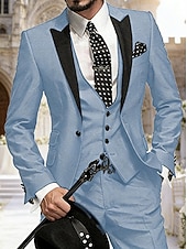 voordelige Heren Klassieke Blazers-Voor heren Blazer + vest + pantalon Blazer liiketoiminta Werk Feest Modieus Streetwear Herfst Winter Teryleen Kleurenblok Enkele rij knopen Blazer Wit Champagne Lichtgroen Blozend Roze