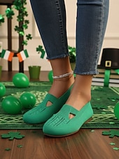 رخيصةأون أحذية المرأة-أحذية نسائية خضراء محبوكة سهلة الارتداء - أحذية مريحة وجيدة التهوية مناسبة ليوم القديس باتريك، وللمهرجانات والاستخدام اليومي