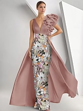  Coloană Teacă Lungime Podea Brodat cu mărgele Rochie formala Rochia Mamei Miresei Rochii de seara Rochie de bal cu fustă lungă Rochie formală Elegant Sclipici Floral Fără manșon În V Nuntă Oficial