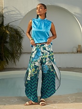 billiga Konst &amp; Design Blusar-ärmlös topp med vida axlar och stående krage i satin, avslappnad semester