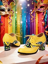 billiga Kvinno skor-Kvinnors Mardi Gras Gröna Snörning Knasiga Mönstrade Klackar Oxford – Färgglad Karneval Stil Perfekt för Festivalfirande Rolig  Vibrant Look