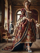 preiswerte Barock &amp; Aussage-Damen Mardi Gras Barock-inspirierte Karneval T-Strap Heels – Verzierter Satin-Pumps mit goldenen Akzenten Strasssteinen und klobigen Absätzen für Maskeradenbälle und Feierlichkeiten