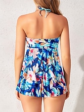 economico Tankini-Costume da bagno a due pezzi da donna tankini con ferretto culotte sgambate controllo pancia vita alta slim schiena scoperta vacanza mare senza spalline floreali senza maniche