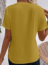abordables T-shirt uni-Femmes T-shirt Rayé Classique Occasionnel Manche Courte Col ras du cou Hauts Réguliers Quotidien Sortir Week-end Jaune Vin Vert Gris Été Printemps
