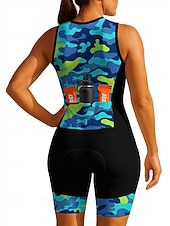 cheap Women's Triathlon Clothing-Women's Cycling Jersey Triathlon Tri Suit Downhill Jersey Sleeveless Summer Spring Autumn / Fall Blue Rose Red Geometric Camo / Camouflage Bike Sunscreen UV Resistant 3D Pad Cycling Quick Dry Sports