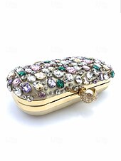cheap Wedding Accessories-Women's Polyester Clutch Bag with Gemstone Embellishments, Chain Shoulder Strap, Large Capacity, Multiple Colors – Perfect for Weddings and Evening Parties