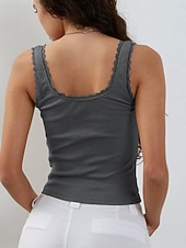 abordables Tanque Sencillo-Mujer Camiseta sin mangas tipo camisola Color sólido Diario Elegante Sin Mangas Camiseta con cuello redondo Tops cortos Negro Blanco Gris Oscuro Albaricoque Gris Verano Primavera