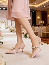 abordables Madre de la Novia/Novio-Zapatos de tacón bajo con tiras de perlas para mujer: elegantes zapatos de vestir de charol con punta puntiaguda para la madre de la novia, boda urbana chic. &amp;ceremonia formal