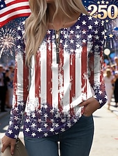 economico Magliette Giorno dell’Indipendenza-T-shirt blu con grafica patriottica per il Giorno dell'Indipendenza anniversario americano maniche lunghe collo rotondo bandiera moda stilosa casual abbigliamento quotidiano stampa con zip estate