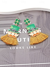  Pendientes colgantes con borlas para el Día de San Patricio para mujer, con diseño de sombrero de duende y trébol, de aleación, divertidos y festivos pendientes irlandeses para mujer.
