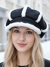 cheap Women's Hats-Women's Thickened Polyester Plaid Hat with Bow Detail, Available in Multiple Colors – Perfect for Fall and Winter Fashion