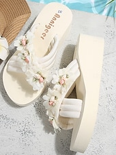 economico Donne-Per donna Passeggiata Spiaggia Festa in giardino Applicazioni Tacco basso Punta bicolore Elegante Bohemien Vacanza Microfibra Slip-on Avorio