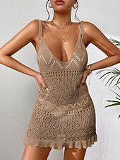 abordables Vestidos de playa-Mujer Bañadores Tapadera Vestido de Baño Traje de baño Cortado Vacaciones Ropa de playa Color sólido Escote en Pico Sin Mangas Trajes de baño