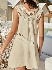 cheap Beach Dresses-Women's Swimwear Cover Up Swim Dress Dress Swimsuit Cut Out Vacation Beach Wear Solid Color V Neck Sleeveless Bathing Suits