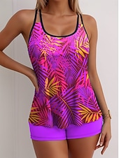 baratos Tankinis-Tankini Feminino de 2 Peças Maiô Palma Alta Sem Costas Férias Praia Vestuário Gráfico Geométrico U Decote Sem Mangas