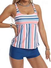 economico Surfing Tankinis &amp; Bikinis-Per donna Costume da bagno Tankini Costume da bagno a due pezzi A righe Controllo della Pancia Elastico Senza Maniche Costume da Bagno Surf Spiaggia Vacanze Estate