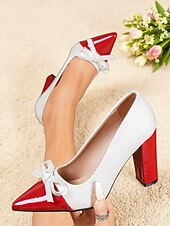 voordelige Pumps met blokhak-Dames tweekleurige groene en witte blokhak pumps - spitse neus met strikdetail, vintage chique stijl schoenen uit de jaren 50 voor werk, feestjes en dagelijkse outfits