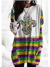 levne Dámské Mardi Gras Oblečení-Karnevalové dámské tričko ombré srdce grafické módní stylové klasické dlouhý rukáv kulatý výstřih dlouhé topy každodenní víkendový potisk kapsa bílá žlutá fialová jaro podzim