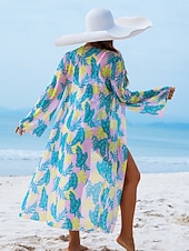 economico Set bikini 3 pezzi-Costume da bagno tre pezzi bikini da donna palme controllo della pancia snella senza schienale abbigliamento da spiaggia floreale foglie scollatura a V senza maniche