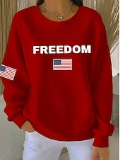 Unabhängigkeitstag Patriotische Damen Strukturierter Pullover Sweatshirt Pullover Grafisch Lässig Langarm Rundhals Reguläre Oberteile Lässig Zuhause Straße Blau Schwarz Weiß Rot Frühling Herbst