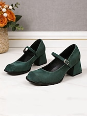 naisten elegantit vihreät mokkanahkaiset yksiremmilliset lohkokorkoiset avokkaat | mukavat neliökärkiset mary jane -korkokengät toimistoon ja jokapäiväiseen käyttöön
