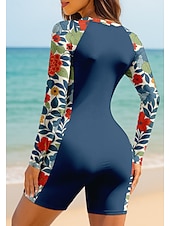 levne Rash guardy One Piece-Dámské Ochrana proti vyrážce Plavky Atletické plavky Květinový Zapni Vyjímatelné vycpávky Přední zip UV ochrana proti slunci UPF50+ Ultra lehký (UL) Dlouhý rukáv Plavky Ochrana proti vyrážce