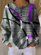 tanie Paski i geometryczne bluzy z kapturem-Damskie Z kapturem Guziki Graficzny Geometryczny Kolorowy blok Moda Codzienny Nadruk Długi rękaw Półgolf Okrągły dekolt Zwykłe topy Codzienny Ulica Niebieski Czerwony Fioletowy Zielony Jesień Zima
