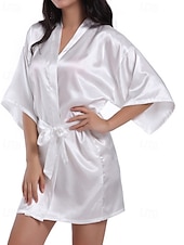 baratos Tops e partes de baixo de dormir para mulher-Women's Robe Casual Soft Satin Pure Color Daily Home Bed Short Sleeve V Neck Black White Light Green Pink Navy Blue Summer Regular Fit