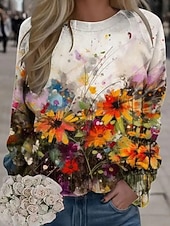 halpa Kukalliset hupparit-Naisten Pullover-huppari Painettu Kuvitettu Vapaa-aika Pitkähihainen Tiukka pyöreä kaula-aukko Tavalliset topit Kausaliteetti Katu Pyhäpäivä Sininen Valkoinen Keltainen Taivaan sininen Purppura Kevät