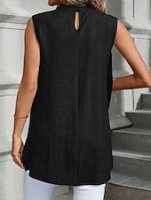 cheap Dressy Blouses-Women's Summer Tops Blouse Dressy Tops Ruched Patchwork Buttons Solid Color Plain Elegant Vintage Daily Sleeveless Crew Neck Regular Tops Daily Work Holiday Blue Black Wine Royal Blue Khaki Summer