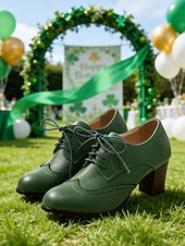  scarpe oxford da donna in pelle verde con tacco brogue e lacci – eleganti per la festa di San Patrizio, calzature per feste festive