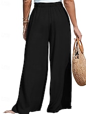 preiswerte Unterteile-Damen Kunstbaumwollleinen Weites Bein Chinos Sommerhose Urlaub Streetwear Lässig Volle Länge Mittlere Taillenlinie Einfach Kordelzug Tasche Atmungsaktiv Mikroelastisch Täglich Outdoor Straße Grau