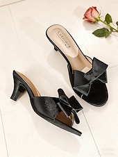 economico San Valentino-pantofole da donna in raso rosa con fiocco oversize e punta aperta: eleganti pantofole con tacco per San Valentino, appuntamenti romantici e occasioni speciali