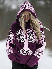 economico Arte &amp; Design Tops-Per donna Felpa con cappuccio Patchwork Stampato Tasca Frontale Grafico Geometrico Vintage Casual Manica Lunga Con Cappuccio Top Regolari Casuale Streetwear Abbigliamento Quotidiano Blu blu navy