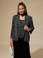 baratos Jaquetas-Mulheres Blusa Tops elegantes Elegante à moda Manga 3/4 Colarinho Mandarim Tops regulares Trabalho Convidado do casamento Traje formal Preto Outono Inverno