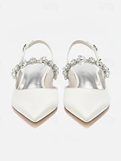 economico sposa-eleganti ballerine da sposa per matrimoni in giardino e in municipio, scarpe da sposa bianche a punta con cinturino in cristallo