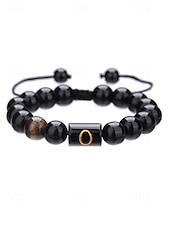 billige Menns smykker-Justerbart armbånd i naturstein for menn med alfabetbokstavdesign, kan tilpasses med 26 bokstaver, perfekt for gave, uformelle anledninger og spesielle anledninger