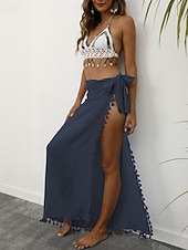 levne Zavinovací sukně-Dámské Plavky Šaty do vody Sukně Plavky Třásňový lem prázdniny Oblečení na pláž Pevná barva Bez rukávů Plavky