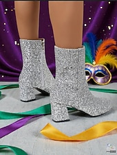 お買い得  女性の靴-ウィメンズ マルディグラ ピンク グリッター 膝丈ブーツ ブロックヒール付き - きらめく、大胆なファッションステートメント、カーニバル、フェスティバル、コスチュームパーティーに最適