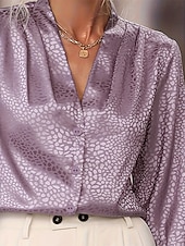 cheap Dressy Blouses-Women's Shirt Elegant Satin Top Summer Tops Ruched Patchwork Print Leopard Plain Elegant Vintage Ladies Long Sleeve V Neck Regular Tops Daily Work Holiday Light Purple Summer Spring