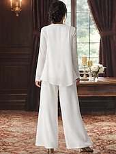 abordables Trajes de pantalón de mamá-Traje de pantalón Traje de 3 piezas Hasta el Suelo Vestido de Madrina Sin Mangas Barco de cuello Elegante Talla Grande Bolero incluido Formal Invitado a la boda Gasa con Encaje