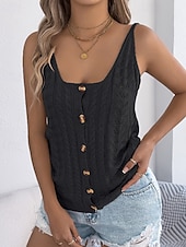 ieftine Culori Solide-Pentru femei Pulover Vestă pulover Șic Stradă Casual Culoare solidă Cablu În U Decupată Nasturi Tricotat Fără manșon Topuri obișnuite Tricotat Concediu Ieșire Sfârșit de săptămână Negru Alb Var