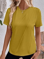 abordables T-shirt uni-Femmes T-shirt Rayé Classique Occasionnel Manche Courte Col ras du cou Hauts Réguliers Quotidien Sortir Week-end Jaune Vin Vert Gris Été Printemps