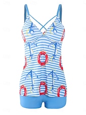 Недорогие Танкини-Тtankini для женщин 2 предмета купальник шорты контроль живота высокая талия,Slim без спины отпуск пляжная одежда полоска геометрический V-образный вырез безрукавный купальник