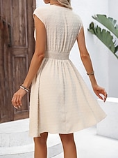 abordables Robe Simple-Femmes Mini Robe Robe trapèze Robe d'été Occasionnel Quotidien Coupe régulière Uni Manche Courte Col en V Abricot Été
